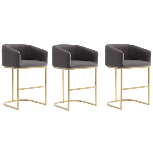 Manhattan Comfort Louvre Counter Stool in Grey and Titanium Gold (Set of 3) 3-CS009-GY - main